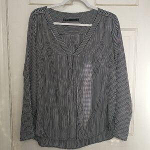Zara Navy and White Striped V‑Neck Tunic